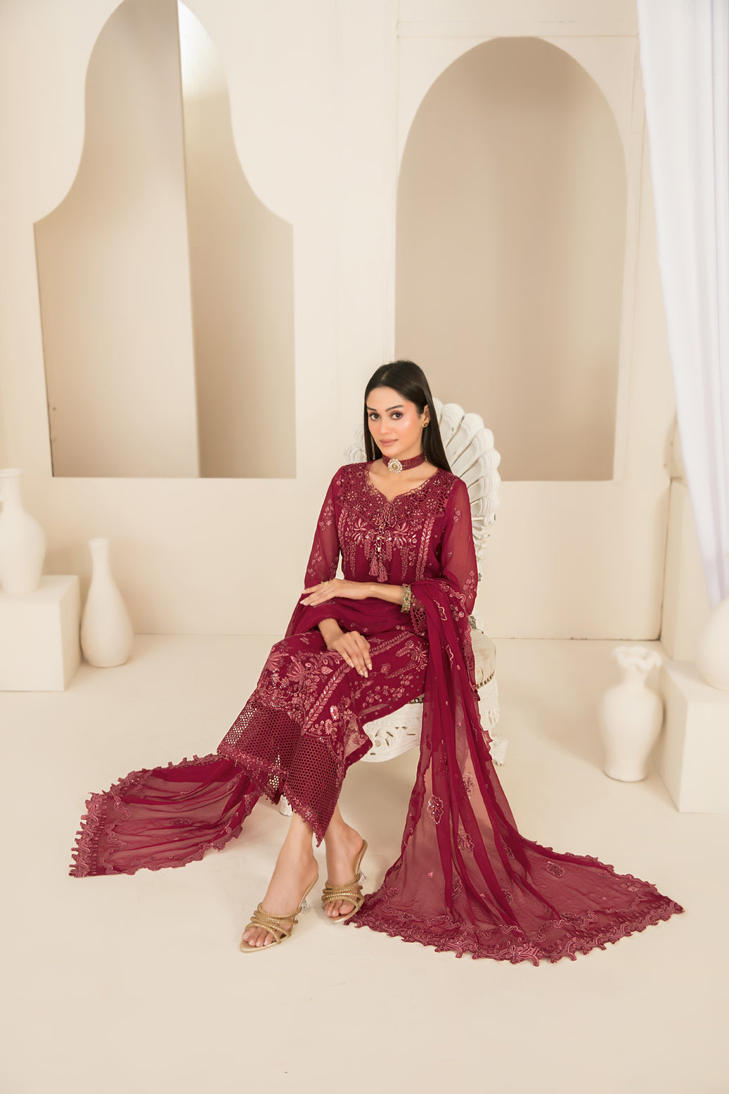 EMBER 3pcs SEMI-Stitched Emb CHIFFON