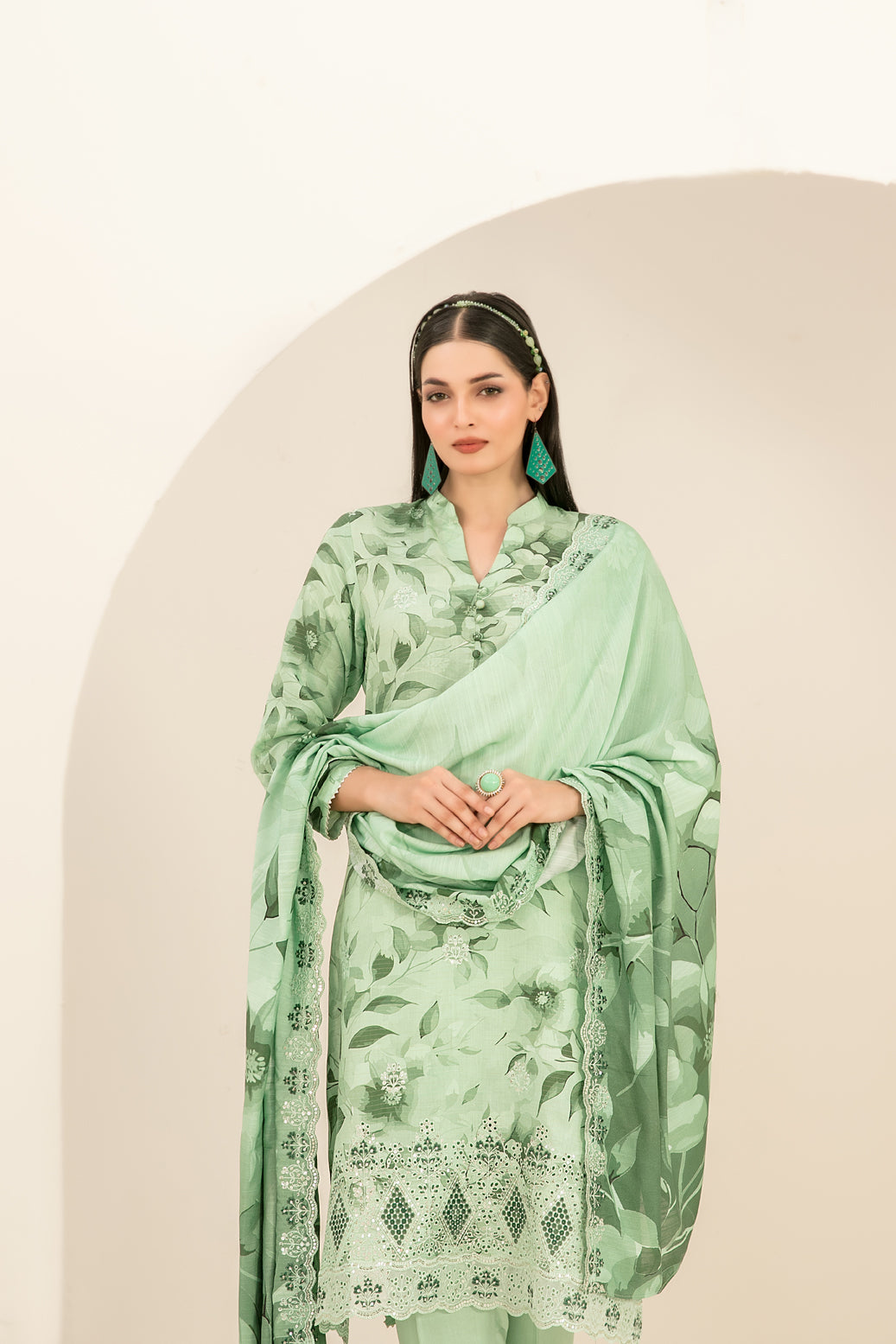 Suhana 3Pcs Unstitched Daman Emb Printed Viscose D-4900