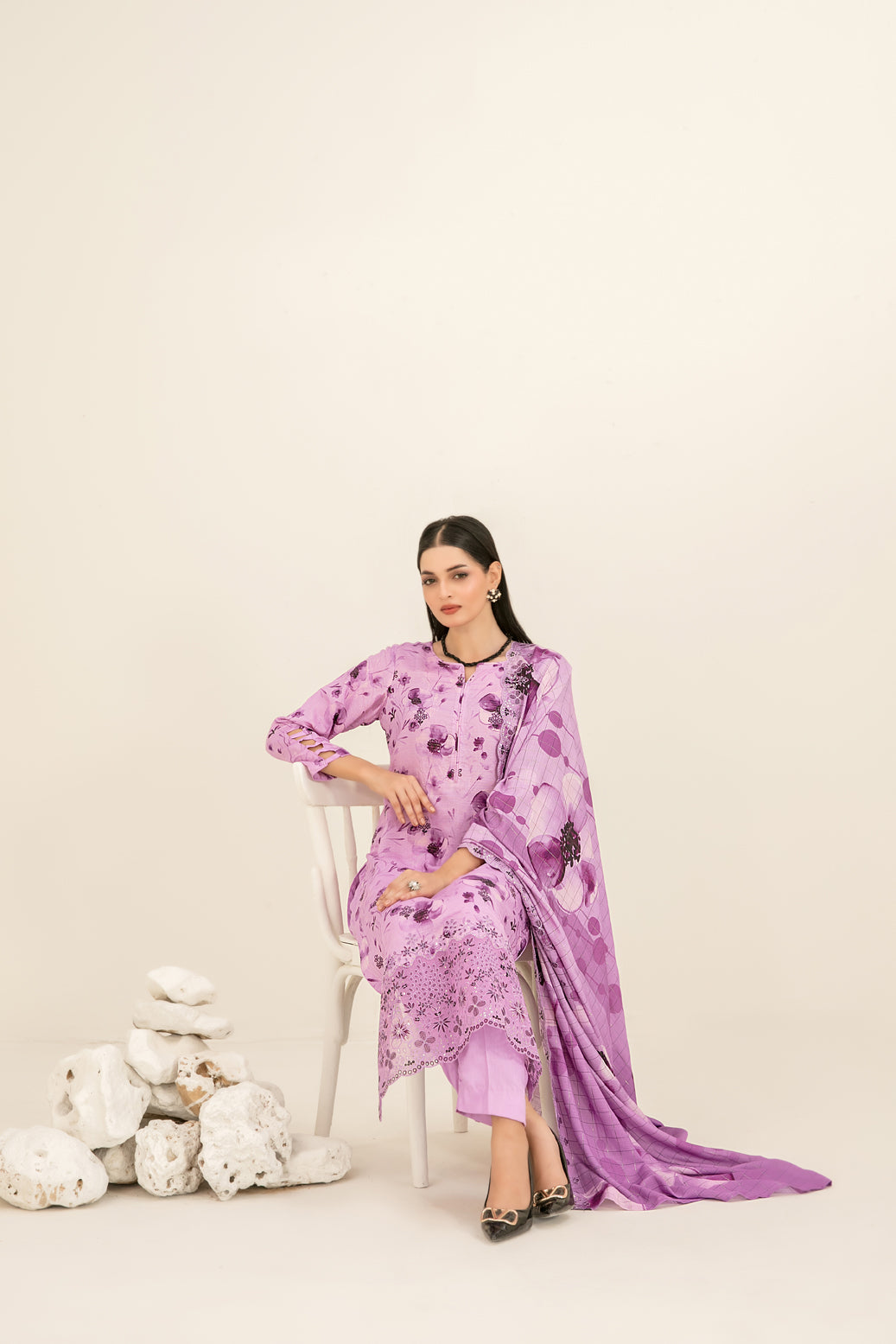 Suhana 3Pcs Unstitched Daman Emb Printed Viscose D-4894