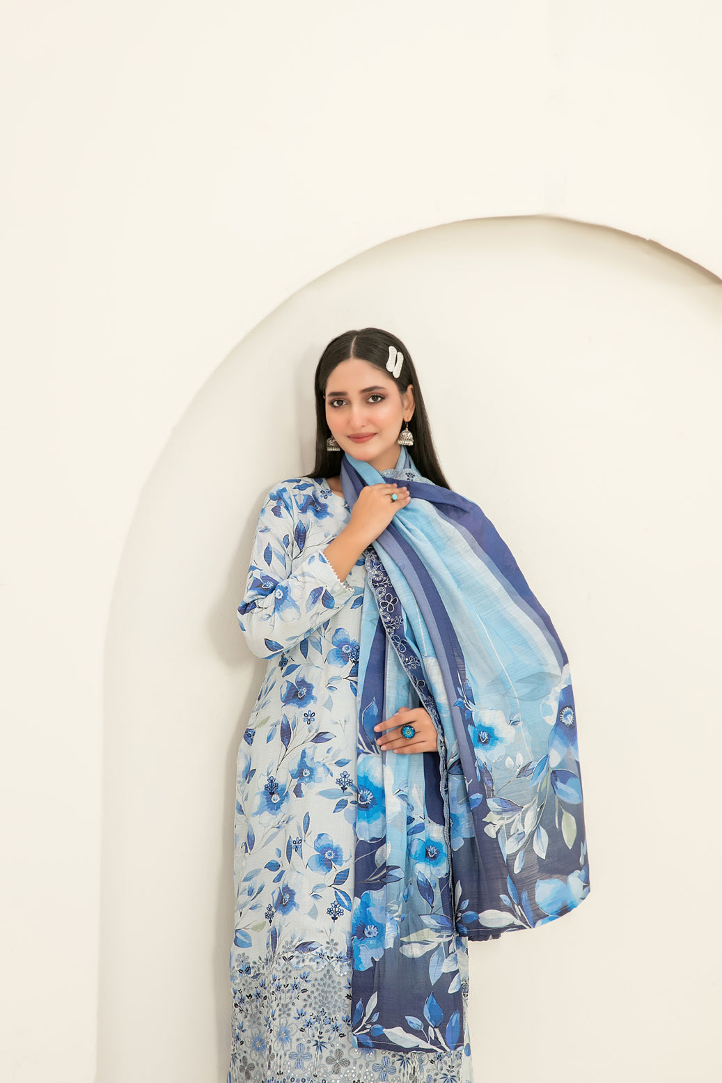 Suhana 3Pcs Unstitched Daman Emb Printed Viscose D-4897