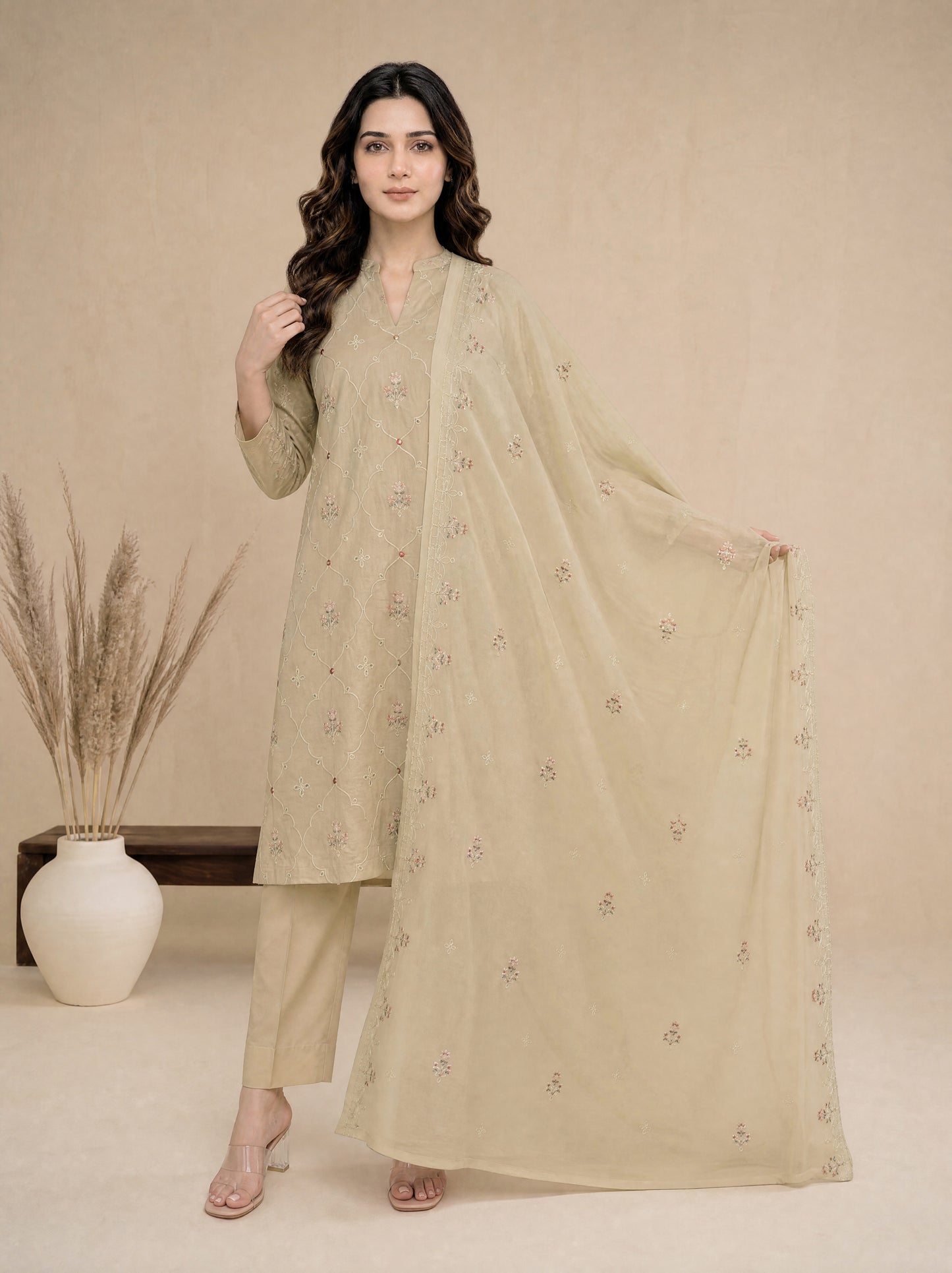 RUHANI 3pcs Un-Stitched Exclusive Emb Cambric