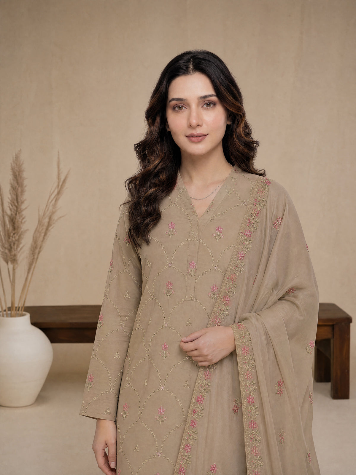 RUHANI 3pcs Un-Stitched Exclusive Emb Cambric