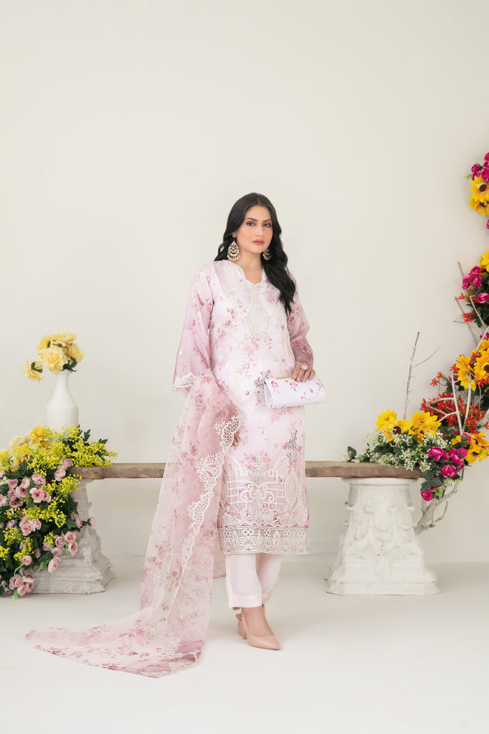 Gulyaz With Clutch 3Pcs Stitched Fancy Emb Organza D-1936