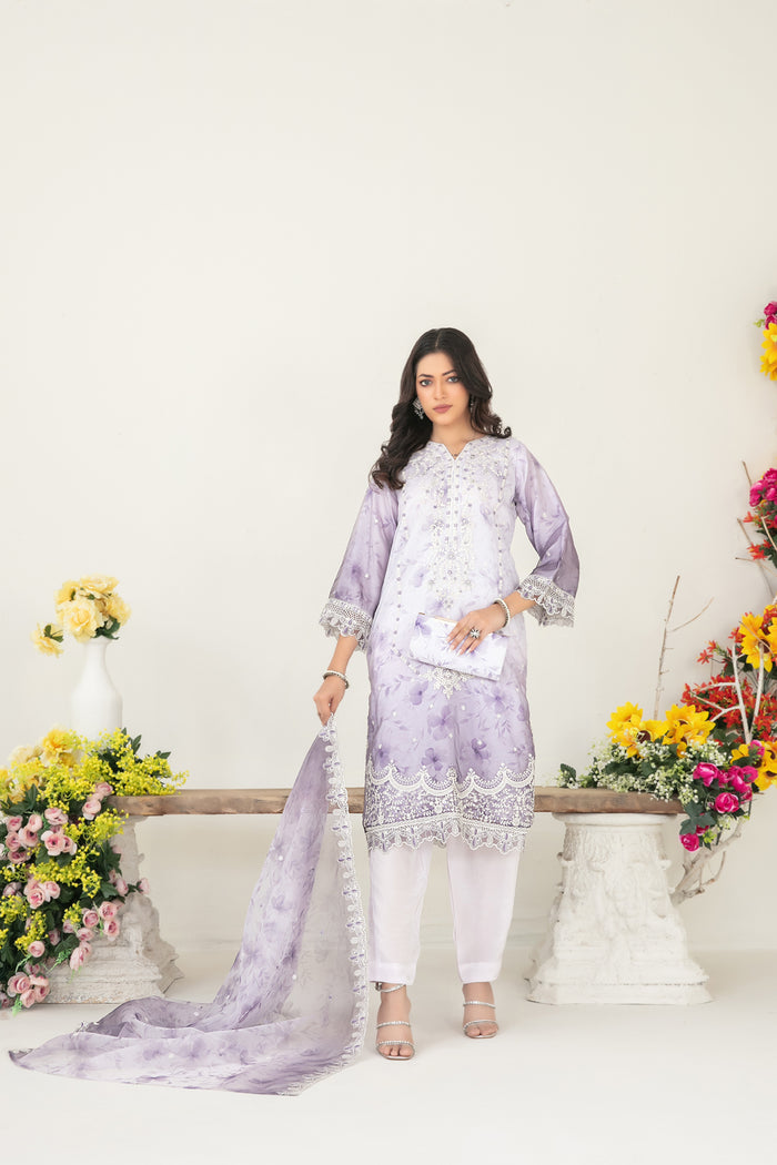 Gulyaz With Clutch 3Pcs Stitched Fancy Emb Organza D-1935