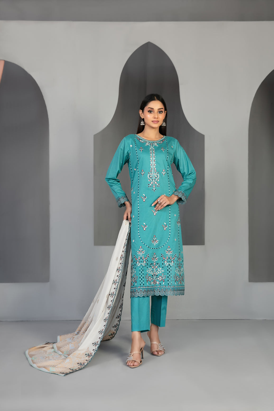 Efza 3pcs Un-Stitched Emb Lawn [D-2973]