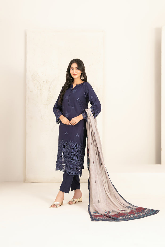 Riyana 3pcs Stitched Schiffli Emb Staple [D-5656]
