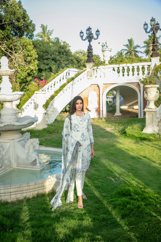 Nazakat 3pcs Un-Stitched  Printed Lawn [D-3393]