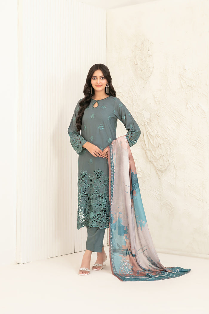 Riyana 3pcs Stitched Schiffli Emb Staple [D-5655]