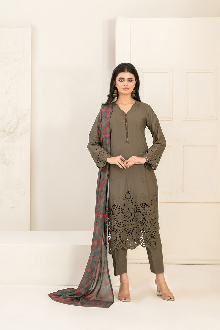 Riyana 3pcs Stitched Schiffli Emb Staple [D-5658]