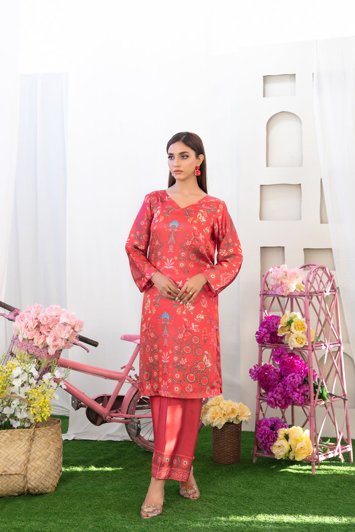 Damask 2pcs Stitched Printed Silk [D-5205]