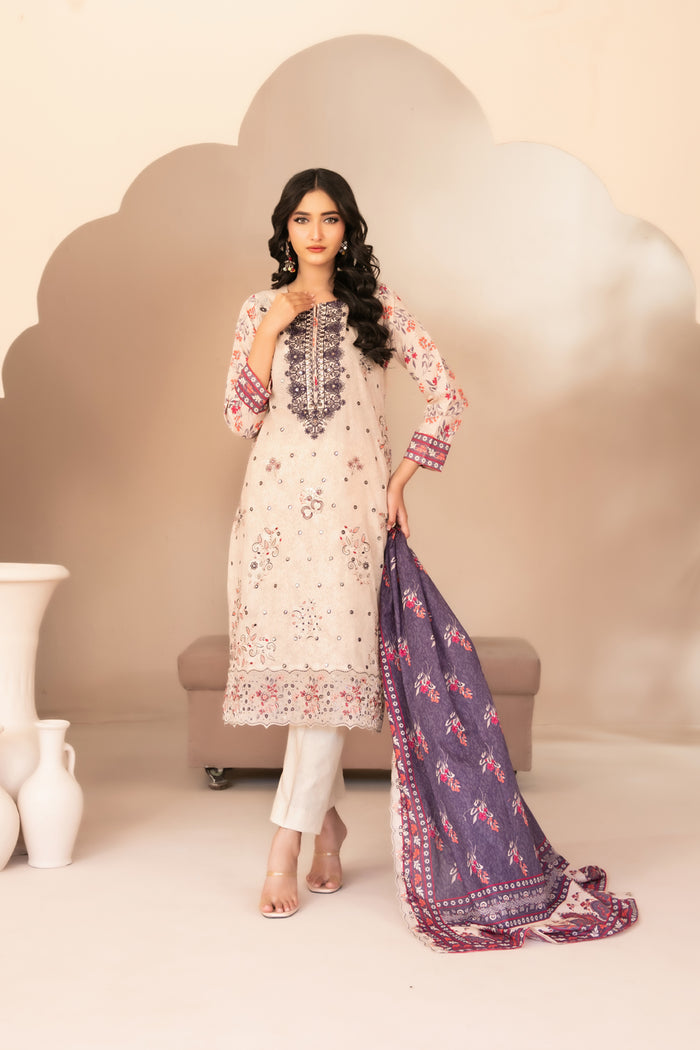 Ohana 3pcs Un-Stitched Emb Printed Lawn [D-3363]
