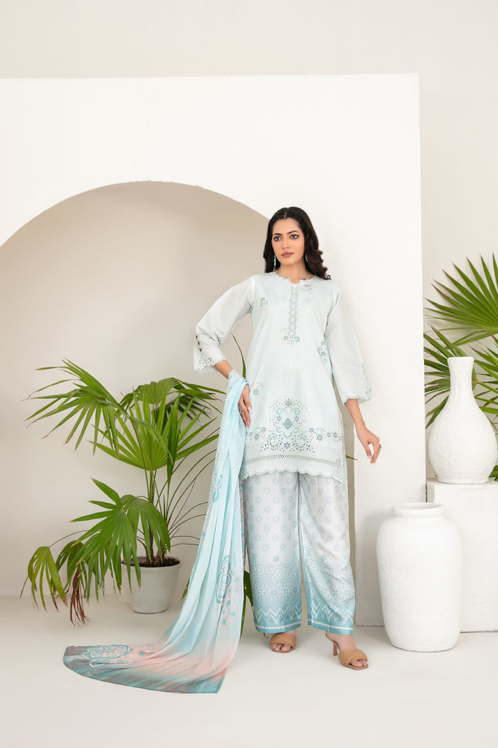 Kamari 3pcs Un-Stitched Emb Cotton Khaddi [D-1795]