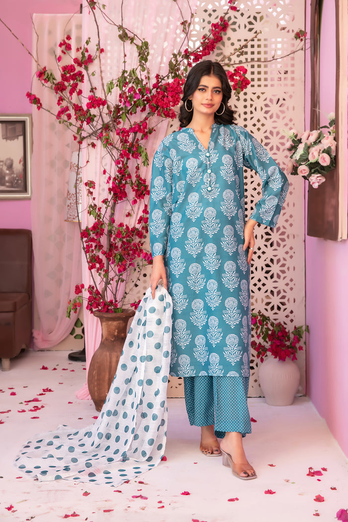Cora 3pcs Stitched Printed Swiss Lawn [D-3107]