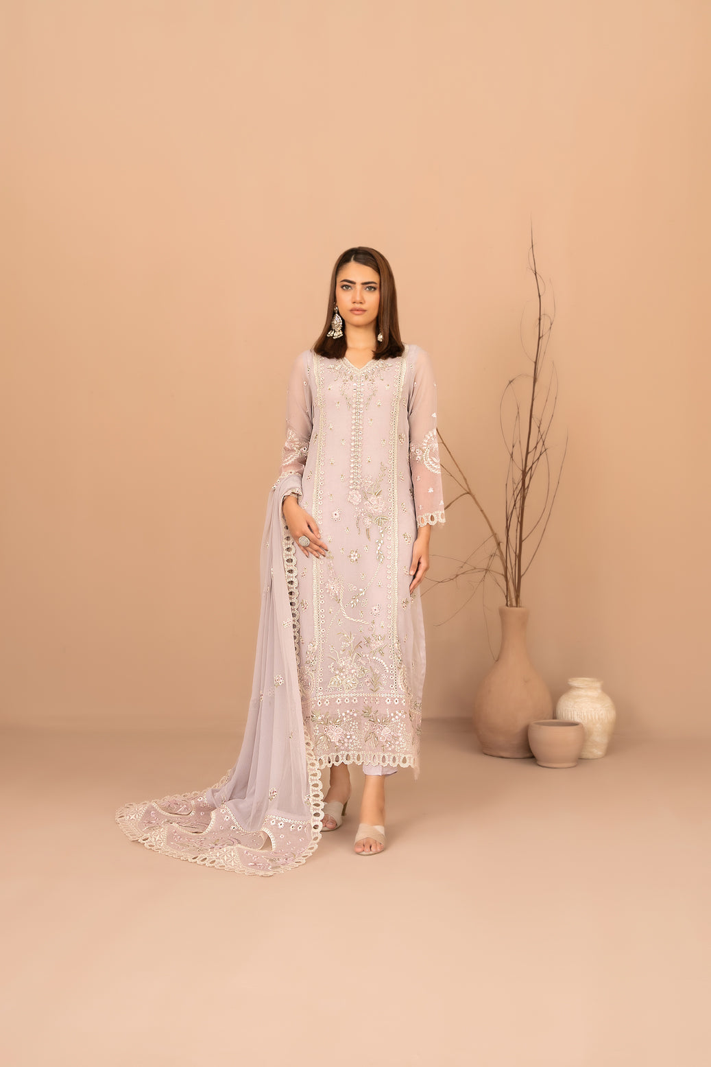 DISTRICT LOOM V1 3pcs SEMI-Stitched Emb CHIFFON [D-4901]