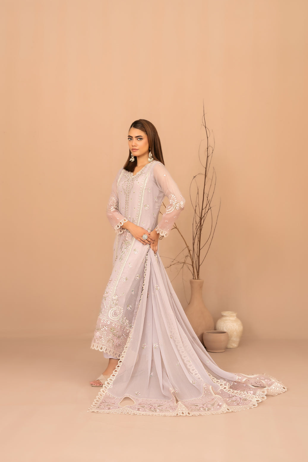 DISTRICT LOOM V1 3pcs SEMI-Stitched Emb CHIFFON [D-4901]