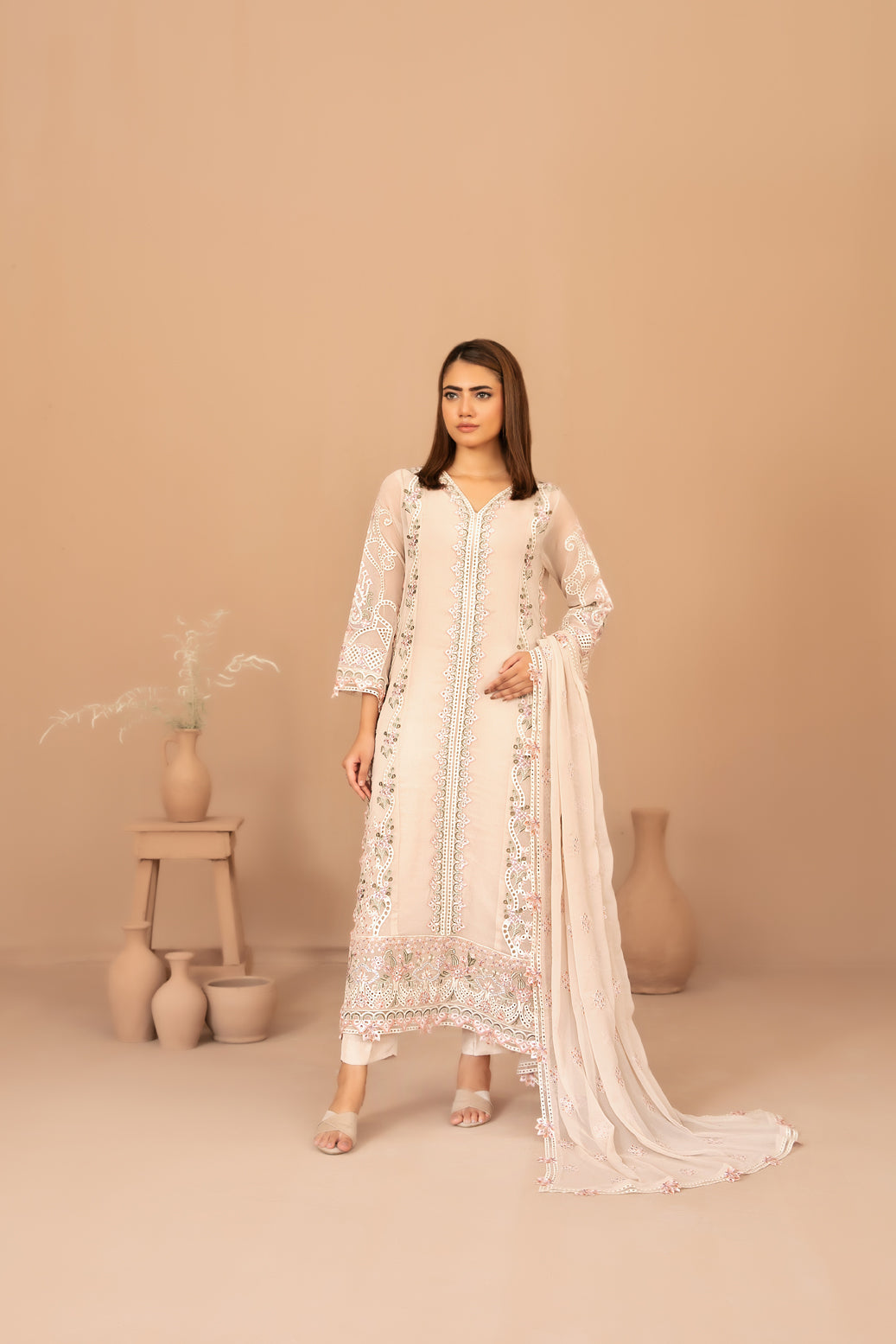 DISTRICT LOOM V1 3pcs SEMI-Stitched Emb CHIFFON [D-4907]