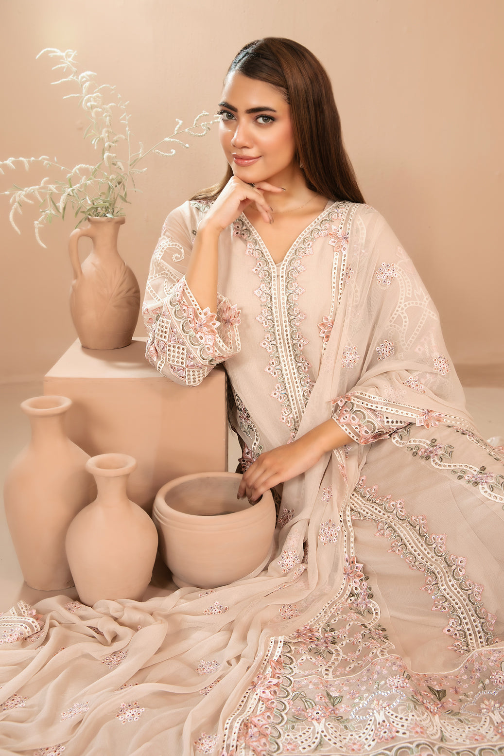 DISTRICT LOOM V1 3pcs SEMI-Stitched Emb CHIFFON [D-4907]