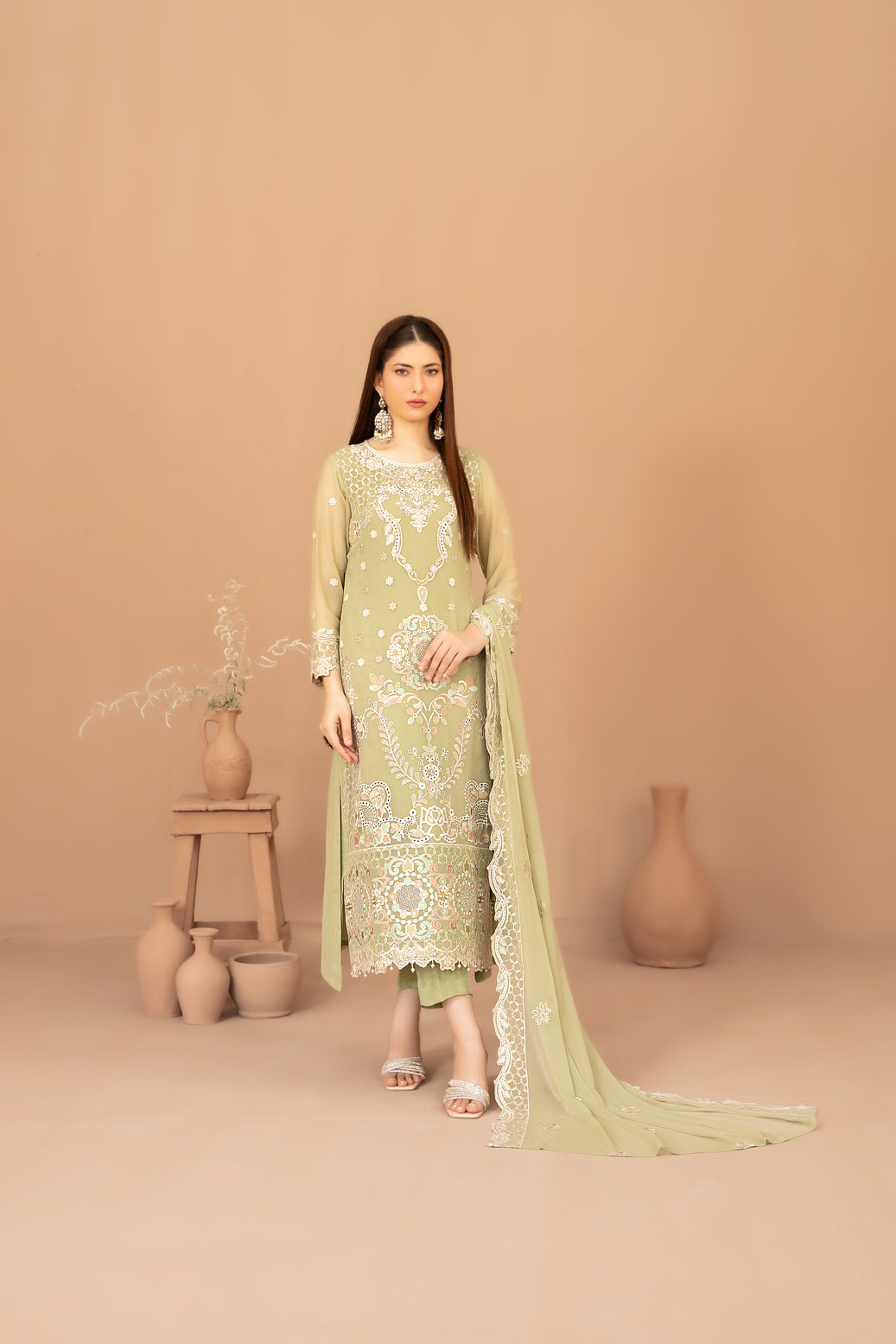 DISTRICT LOOM V1 3pcs SEMI-Stitched Emb CHIFFON [D-4906]