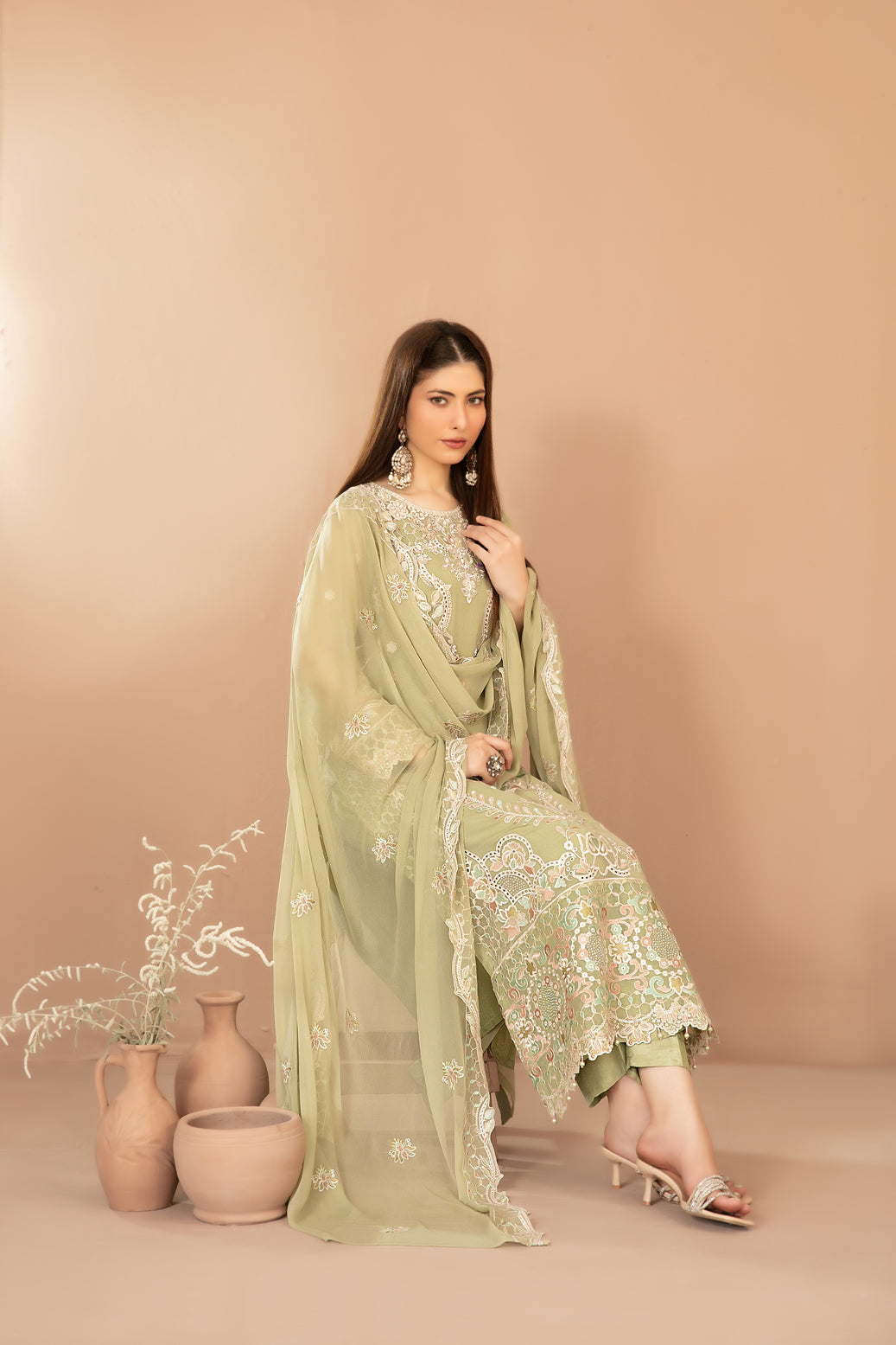 DISTRICT LOOM V1 3pcs SEMI-Stitched Emb CHIFFON [D-4906]
