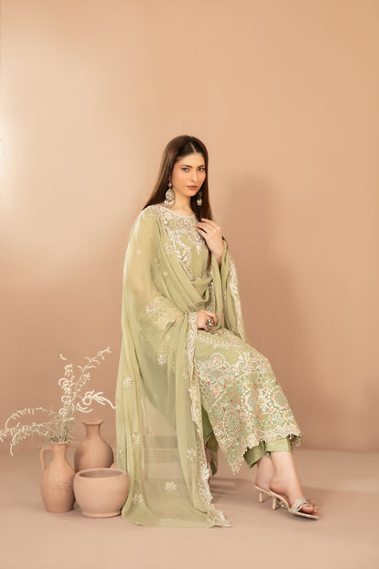 DISTRICT LOOM V1 3pcs SEMI-Stitched Emb CHIFFON [D-4906]