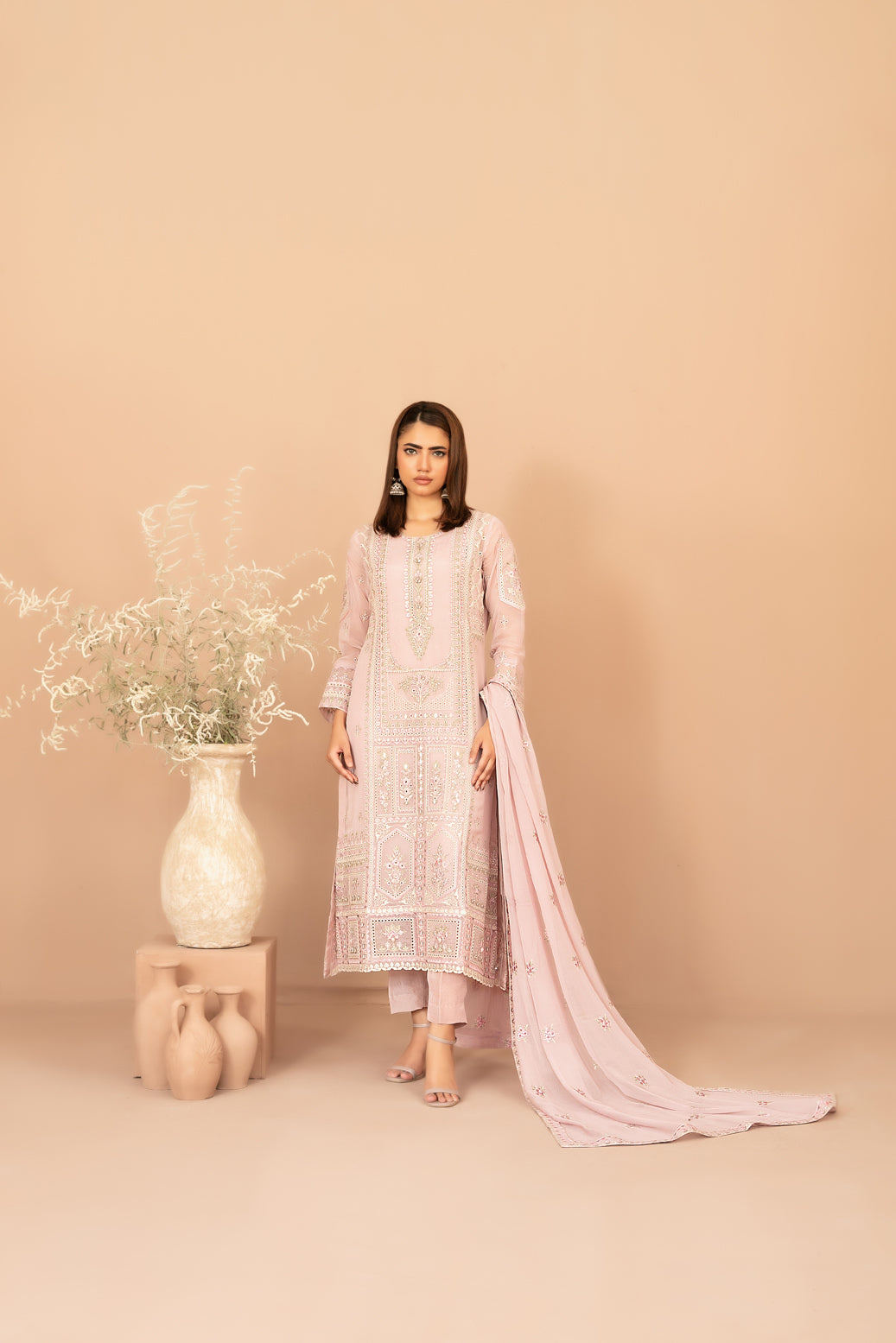 DISTRICT LOOM V1 3pcs SEMI-Stitched Emb CHIFFON [D-4905]