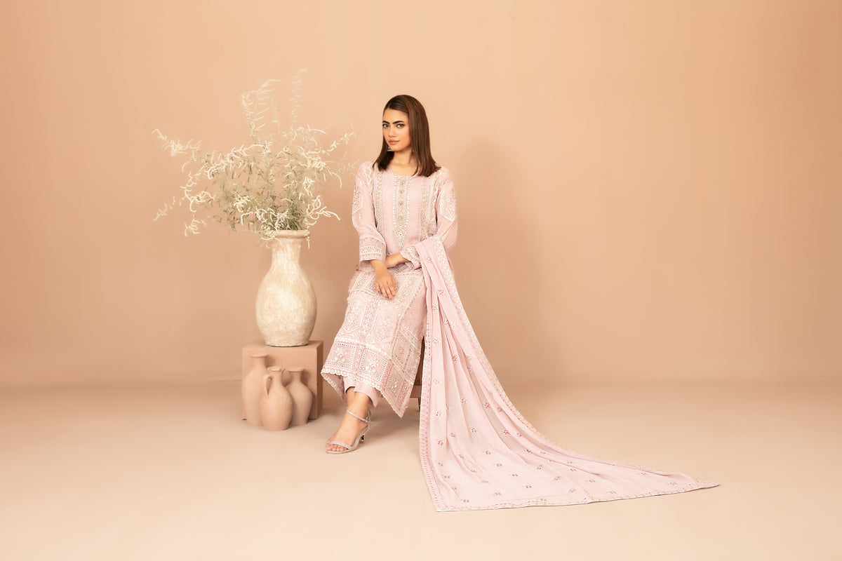 DISTRICT LOOM V1 3pcs SEMI-Stitched Emb CHIFFON [D-4905]