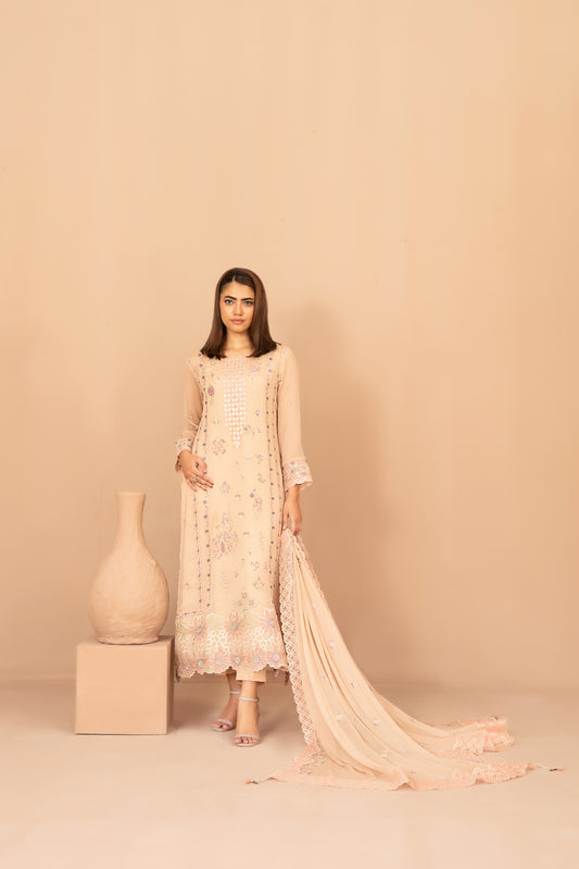 DISTRICT LOOM V1 3pcs SEMI-Stitched Emb CHIFFON [D-4908]