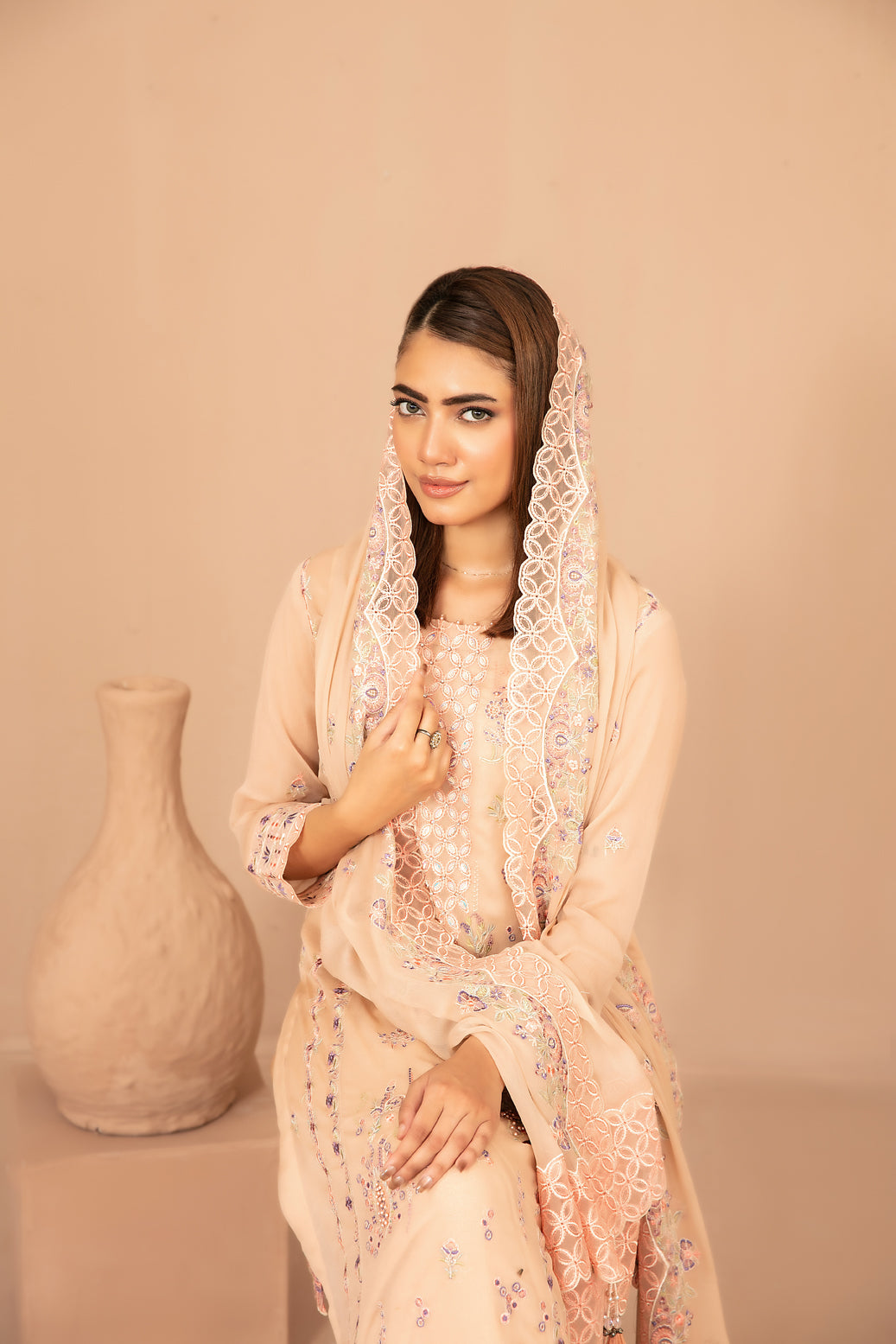 DISTRICT LOOM V1 3pcs SEMI-Stitched Emb CHIFFON [D-4908]