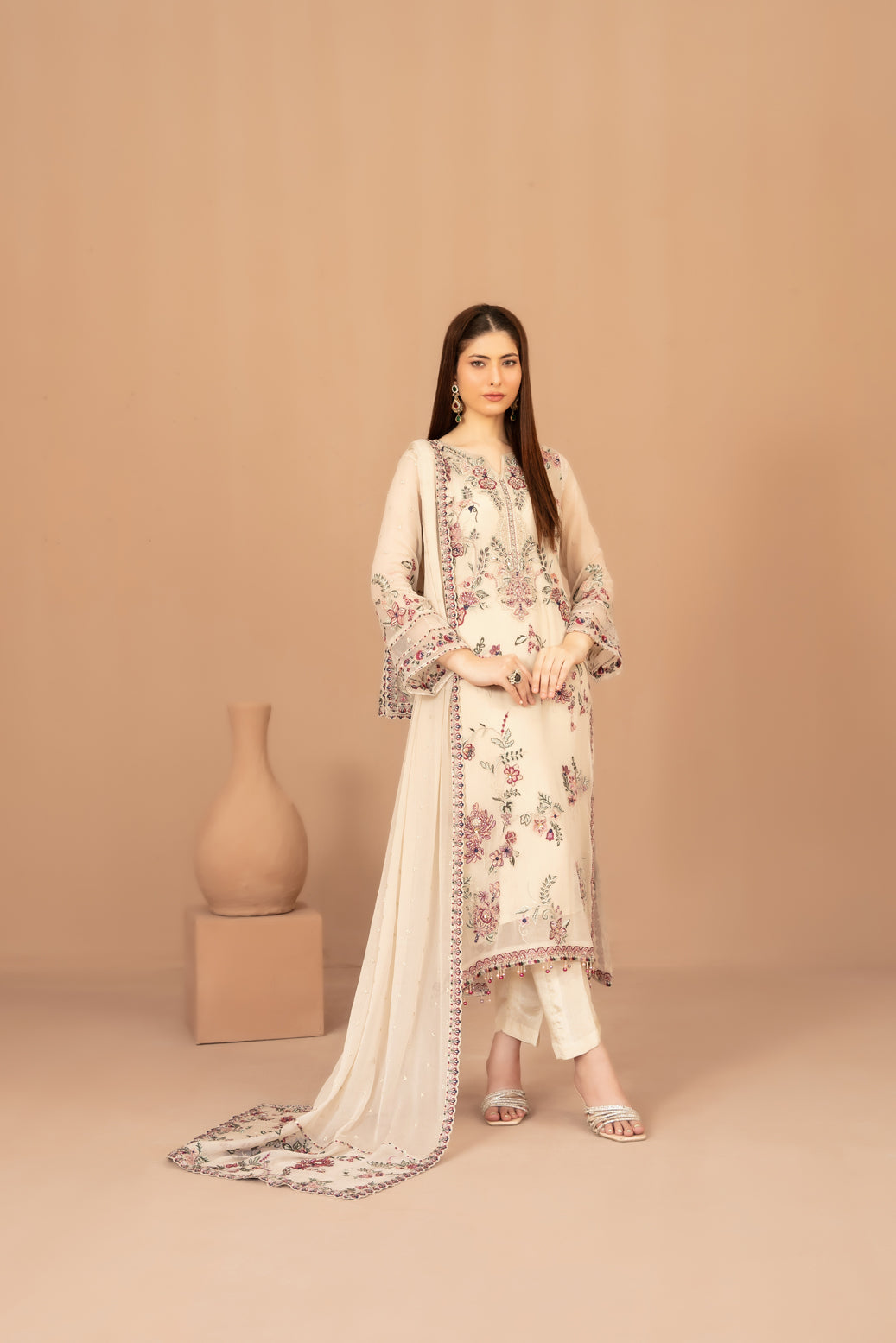 DISTRICT LOOM V1 3pcs SEMI-Stitched Emb CHIFFON [D-4904]