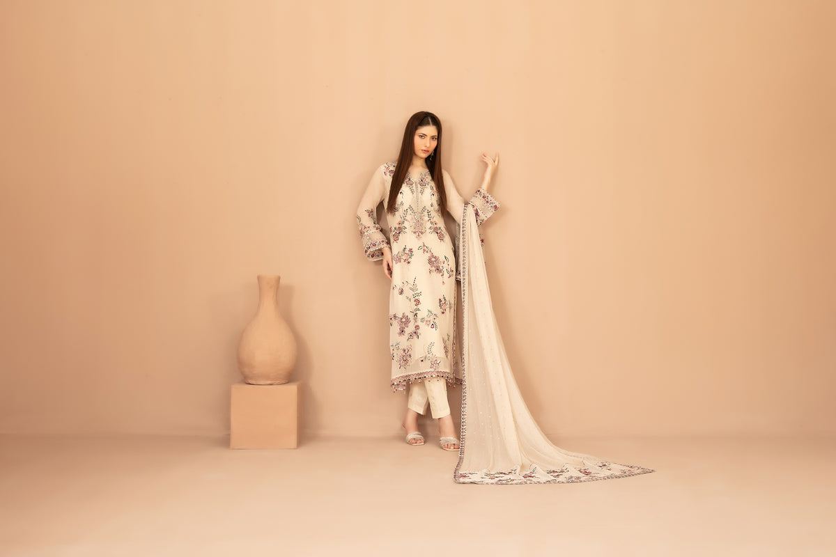 DISTRICT LOOM V1 3pcs SEMI-Stitched Emb CHIFFON [D-4904]