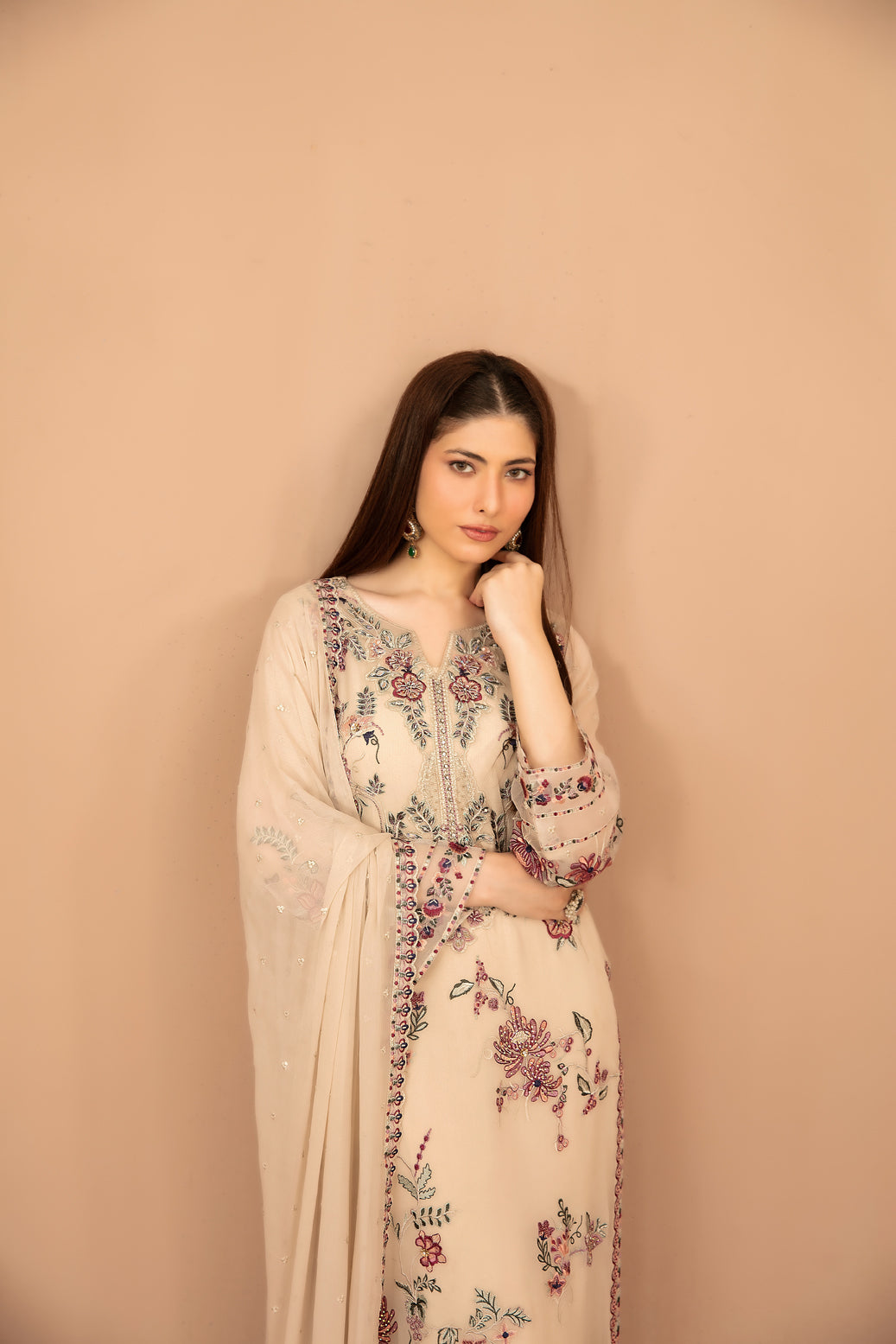 DISTRICT LOOM V1 3pcs SEMI-Stitched Emb CHIFFON [D-4904]
