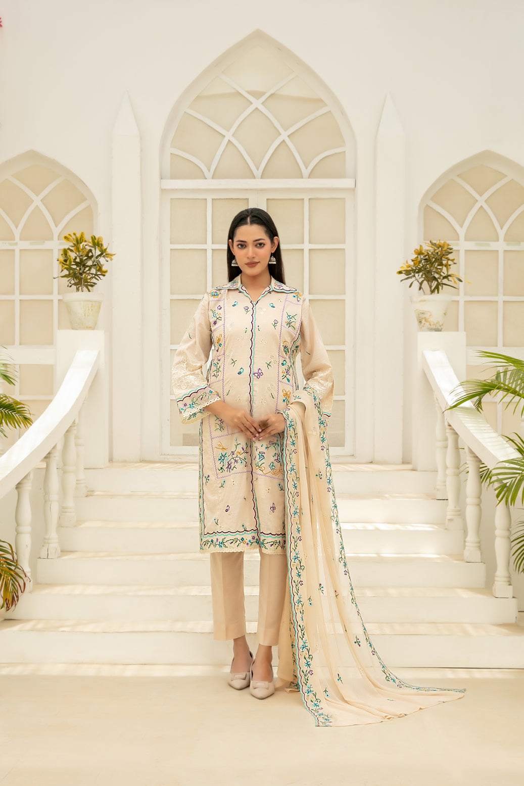 Elisol 3pcs Semi-Stitched Fancy Emb Slub Lawn [D-4396]