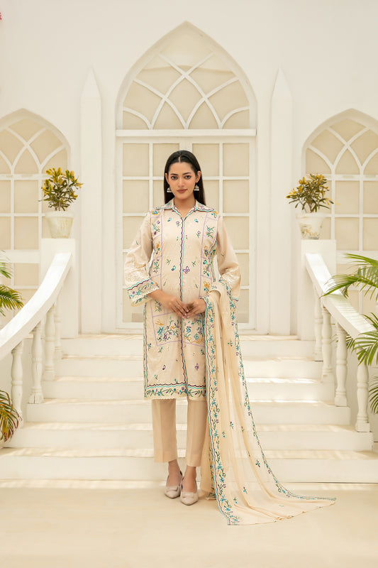 Elisol 3pcs Semi-Stitched Fancy Emb Slub Lawn [D-4396]