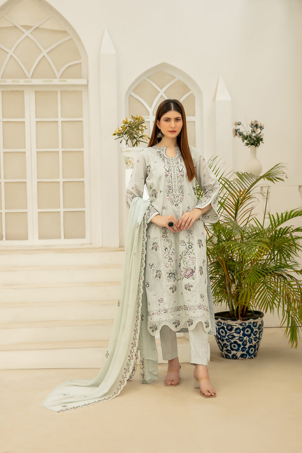 Elisol 3pcs Semi-Stitched Fancy Emb Slub Lawn [D-4398]