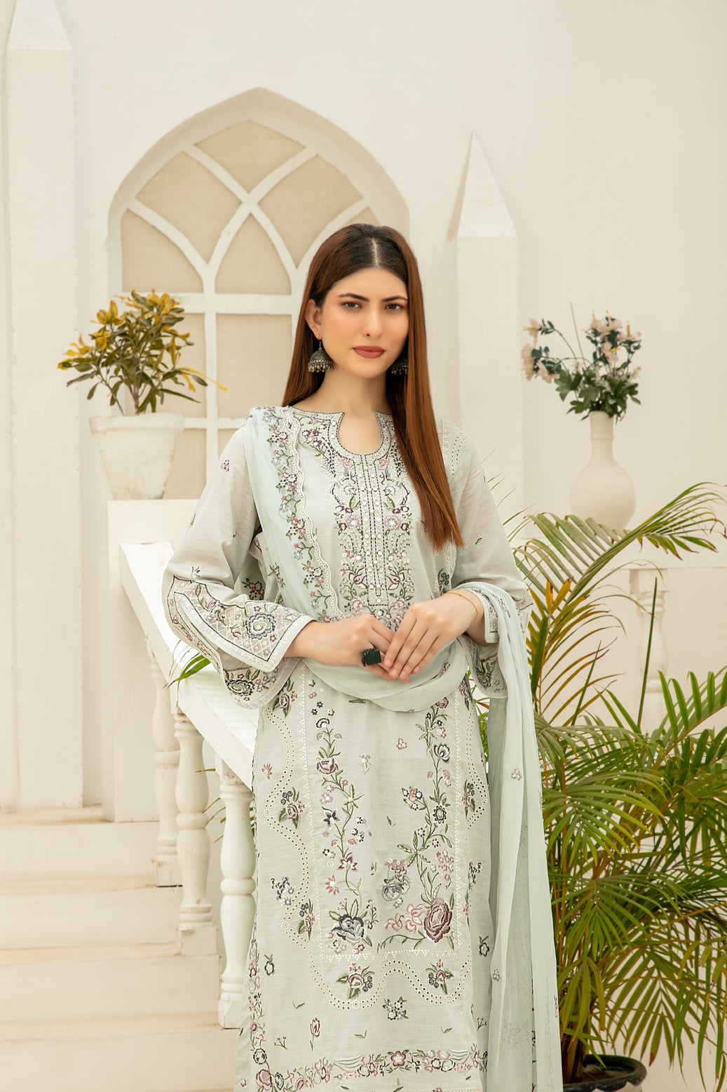 Elisol 3pcs Semi-Stitched Fancy Emb Slub Lawn [D-4398]