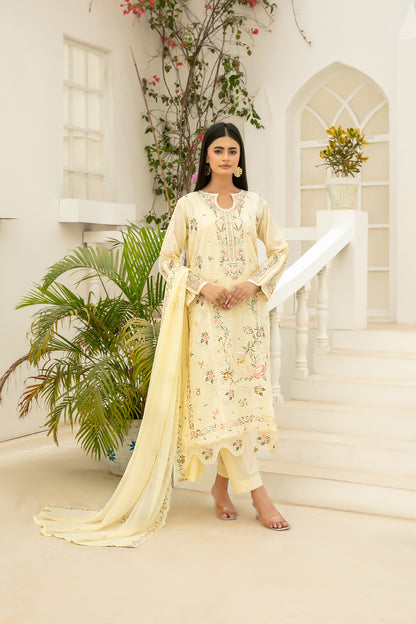 Elisol 3pcs Semi-Stitched Fancy Emb Slub Lawn [D-4401]