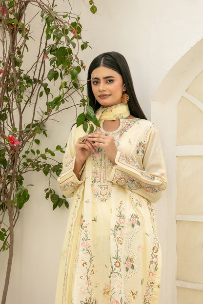 Elisol 3pcs Semi-Stitched Fancy Emb Slub Lawn [D-4401]