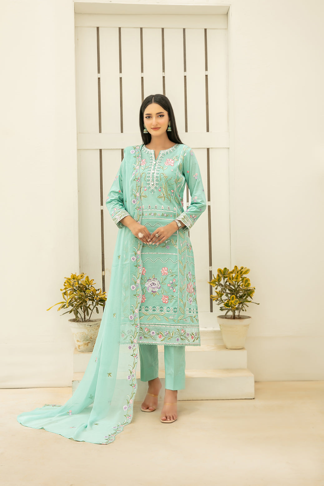 Elisol 3pcs Semi-Stitched Fancy Emb Slub Lawn [D-4402]