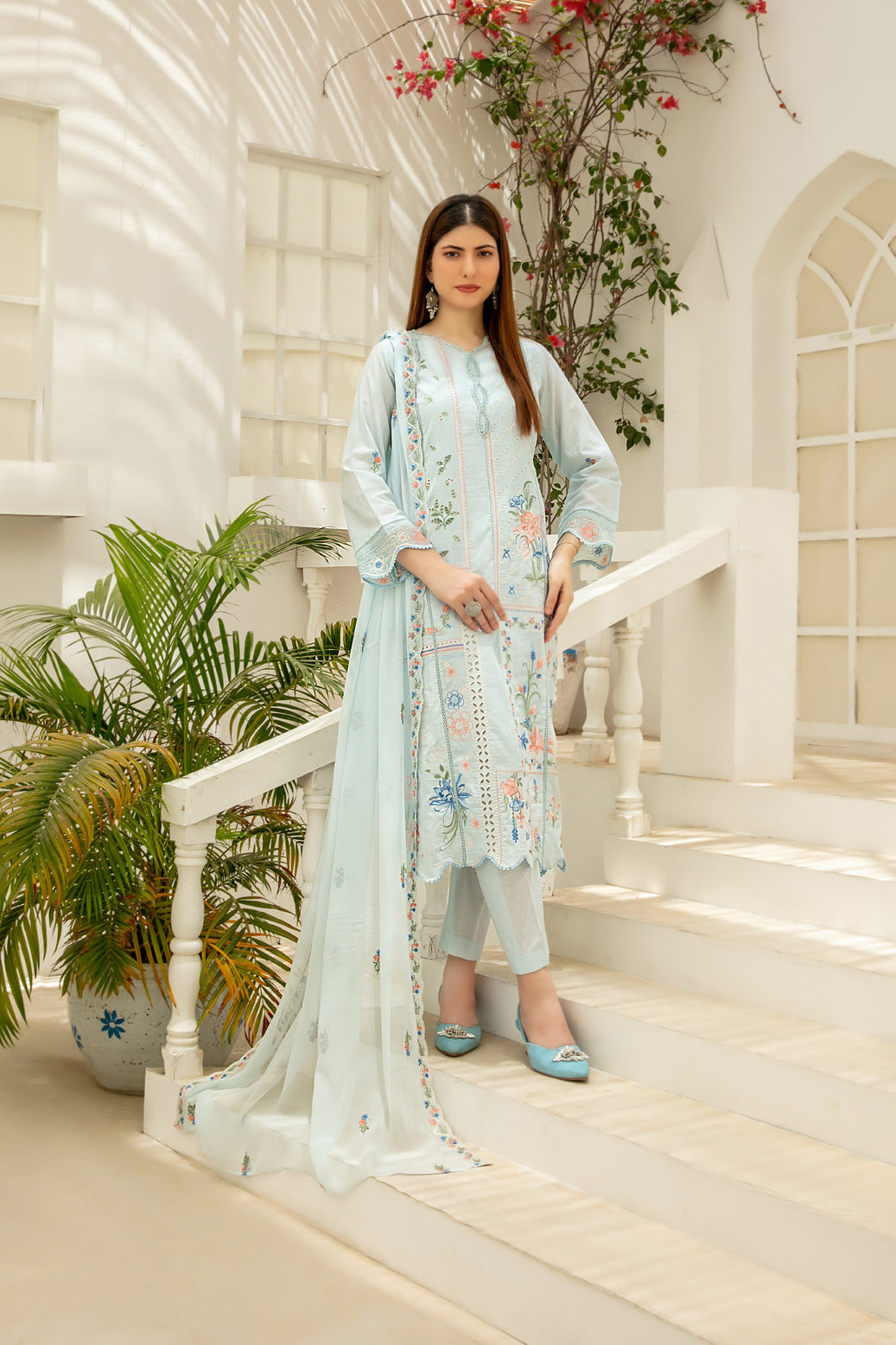 Elisol 3pcs Semi-Stitched Fancy Emb Slub Lawn [D-4397]