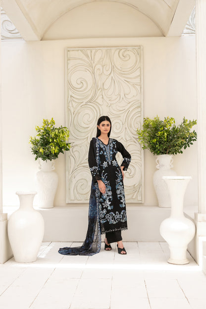 Araqa 3pcs Semi-Stitched Fancy Emb Slub Lawn [D-4222]