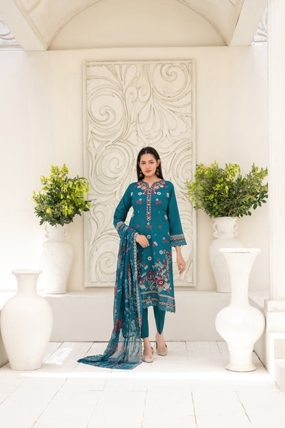 Araqa 3pcs Semi-Stitched Fancy Emb Slub Lawn [D-4218]