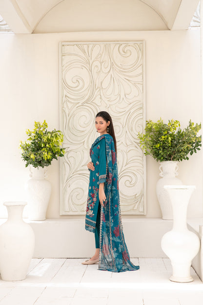 Araqa 3pcs Semi-Stitched Fancy Emb Slub Lawn [D-4218]