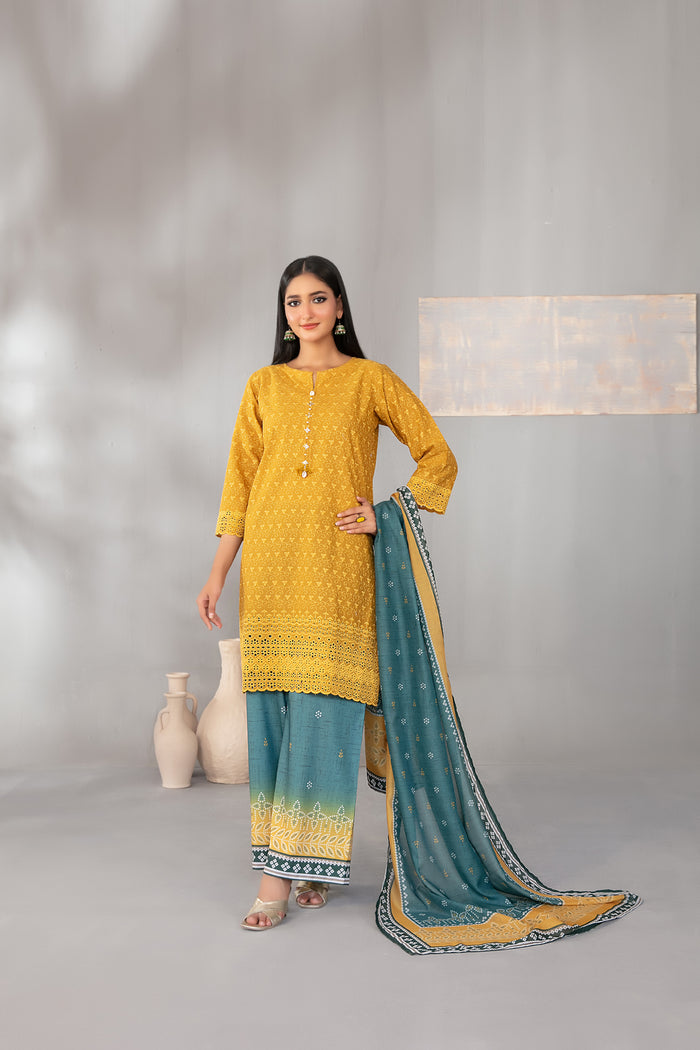 Lyel 3pcs Stitched Schiffli Emb Lawn [D-3206]