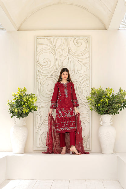 Araqa 3pcs Semi-Stitched Fancy Emb Slub Lawn [D-4221]