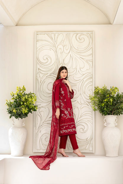 Araqa 3pcs Semi-Stitched Fancy Emb Slub Lawn [D-4221]