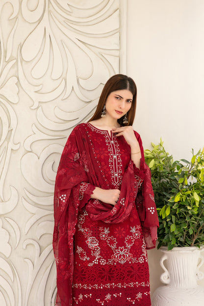 Araqa 3pcs Semi-Stitched Fancy Emb Slub Lawn [D-4221]