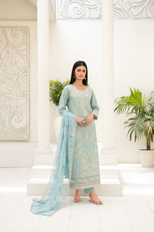 Araqa 3pcs Semi-Stitched Embroidered Slub Lawn [D-4216]