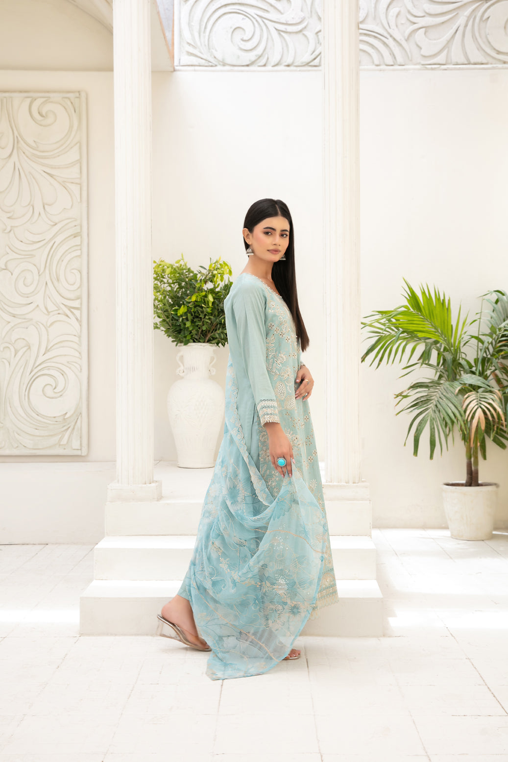 Araqa 3pcs Semi-Stitched Fancy Emb Slub Lawn [D-4216]