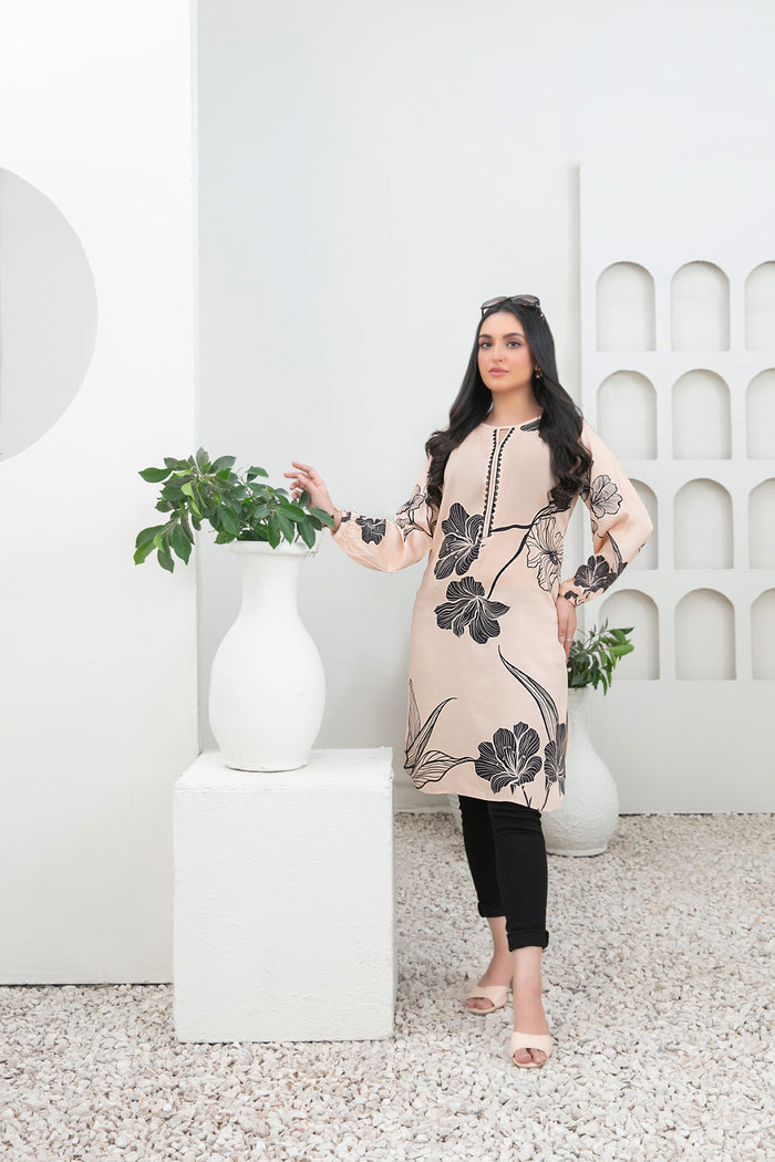 ZALINA 1-PC PRINTED STAPLE LINEN KURTI [CODE D-5346]