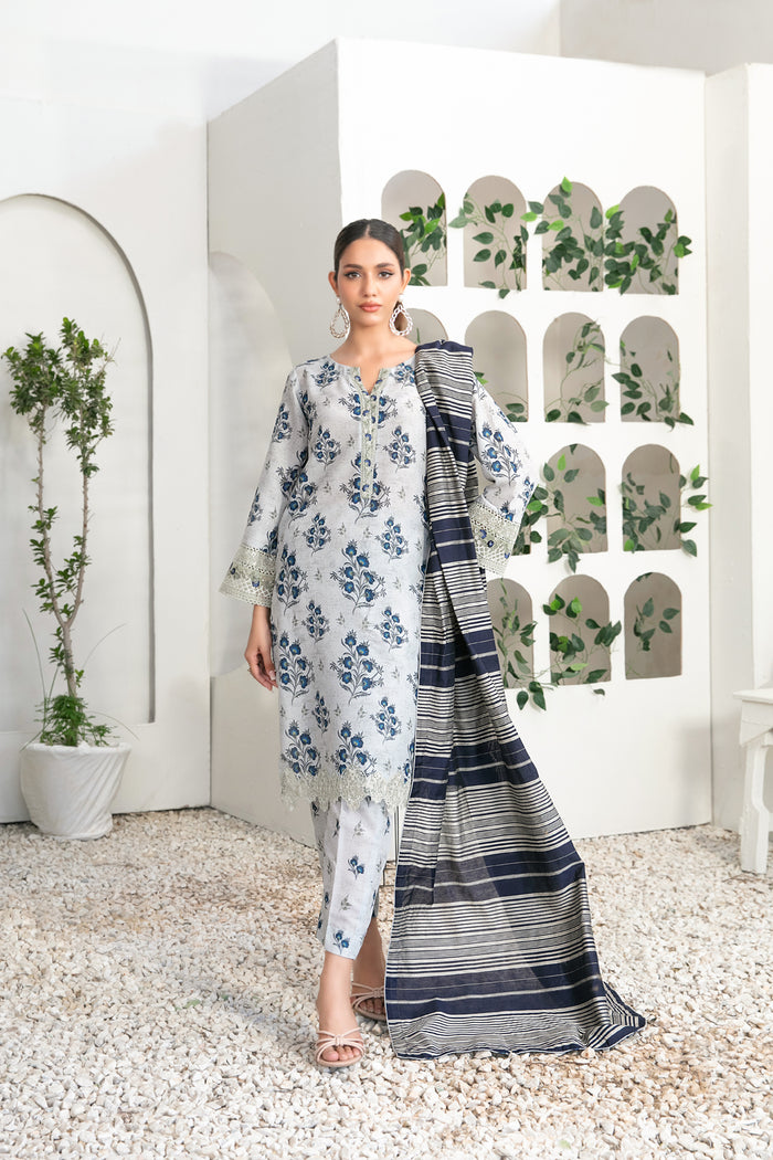 Analina 3pcs Stitched Emb Printed Lawn [D-3845]